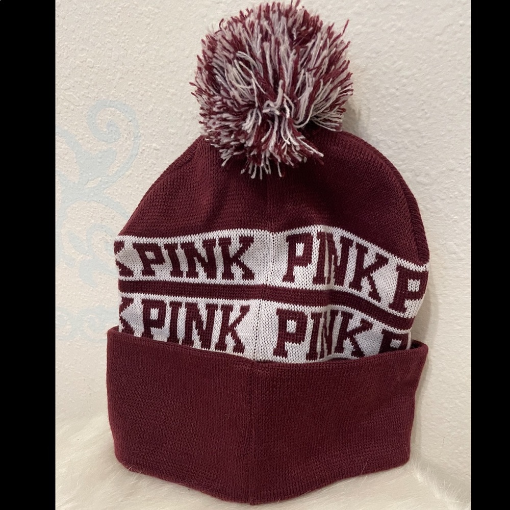 Pink brand beanie in color Maroon
